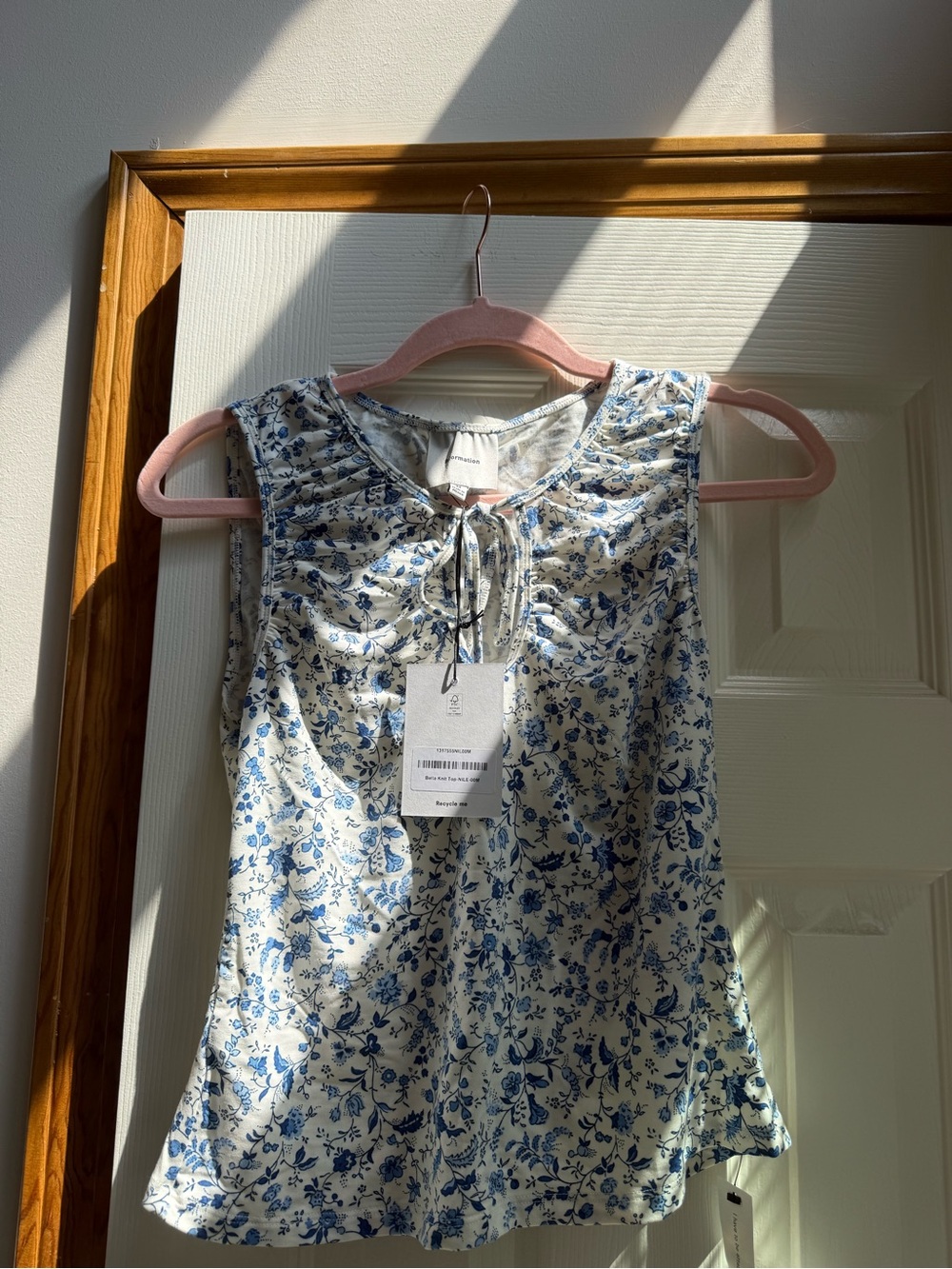 NWT Reformation Blue Floral Sleeveless Tie-Neck Top